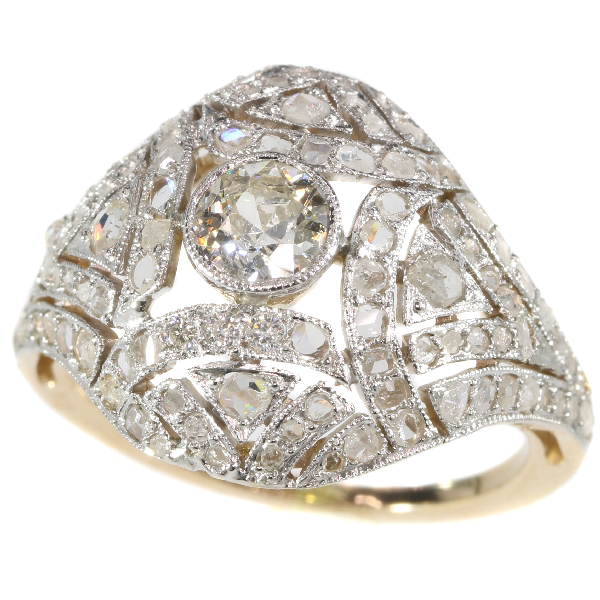Belle Epoque Art Deco diamond two tone gold ring